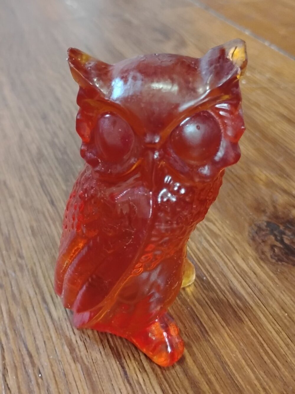 Vintage Amber Glass Owl Figurine Paperweight